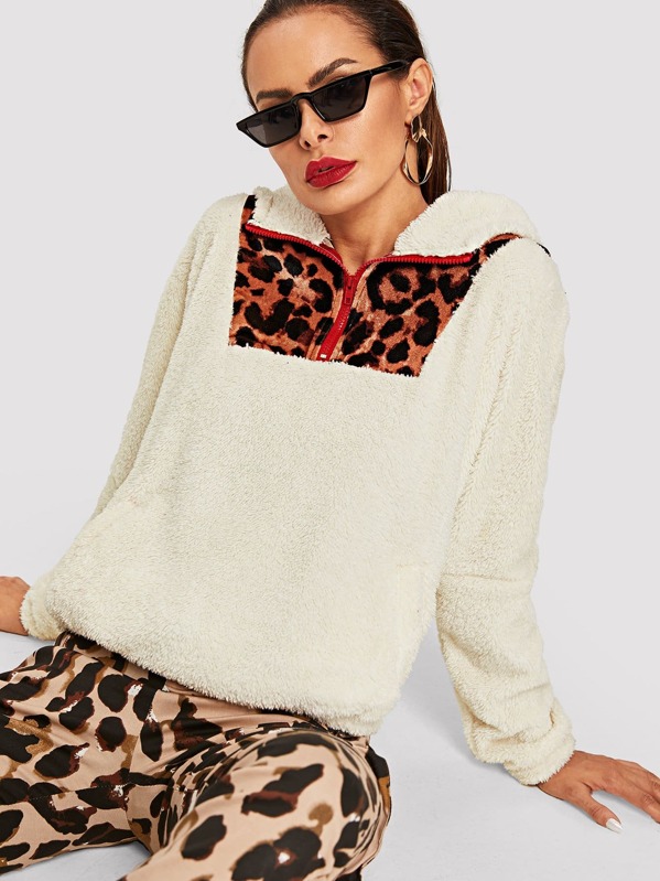 

Контрастная леопардовая ветровка тедди с каюпшоном и застёжкой молния, Andy