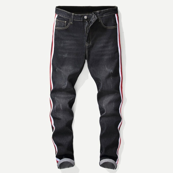 

Men Tape Detail Ripped Jeans