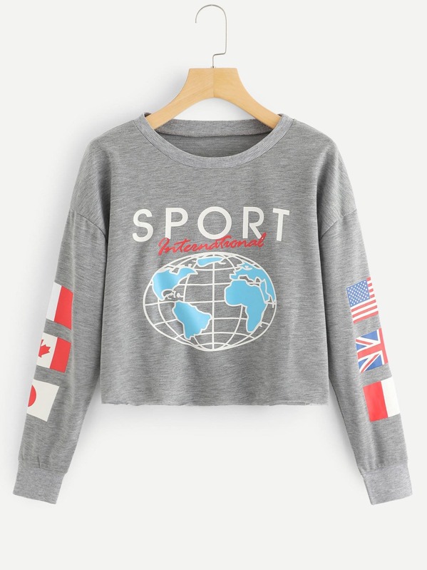 

Свитшот с принтом текстовым и флага, null