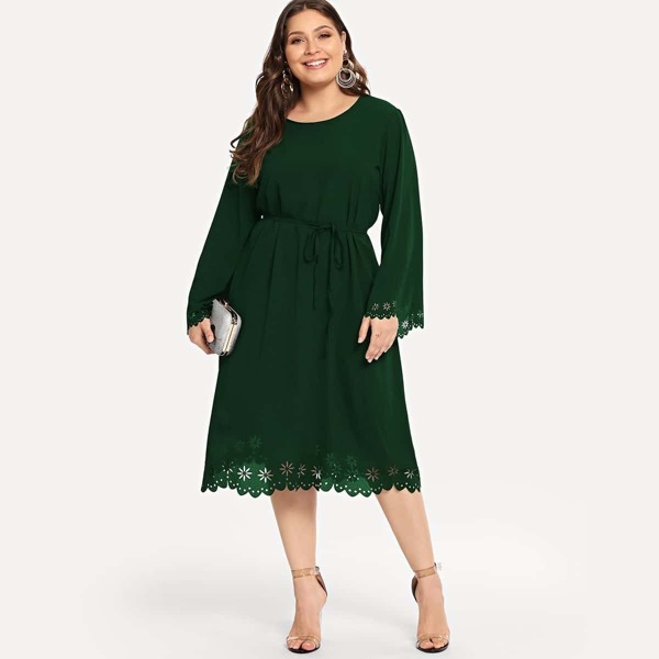 

Plus Belted Laser Cut Dress