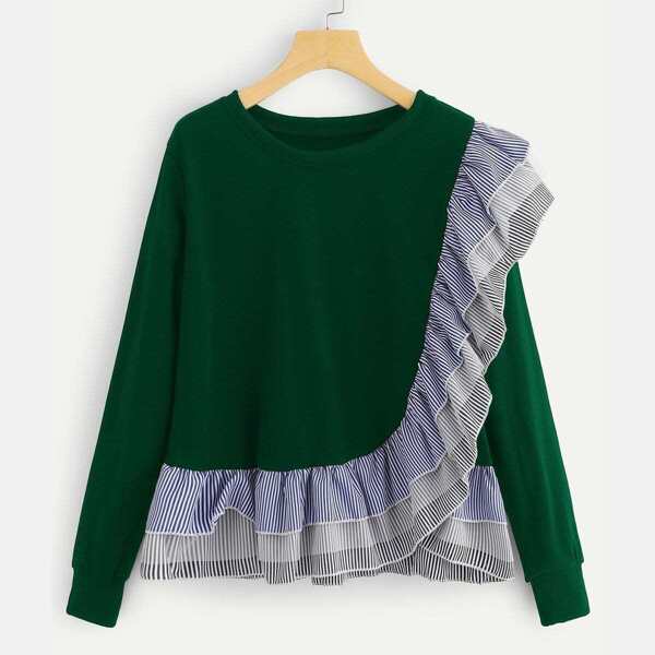 

Ruffle Hem Striped Sweatshirt