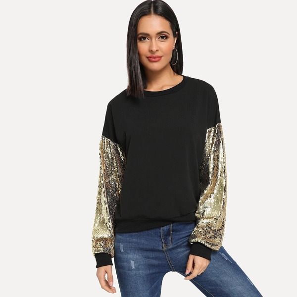 

Contrast Sequin Drop Shoulder Sweatshirt