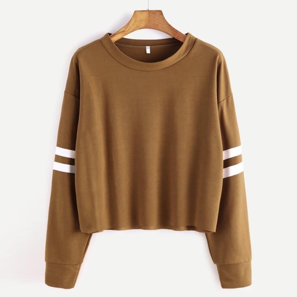 

Plus Drop Shoulder Contrast Striped Side Sweatshirt