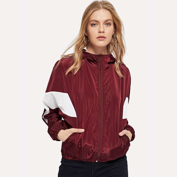 

Zip Front Color Block Hoodie Jacket