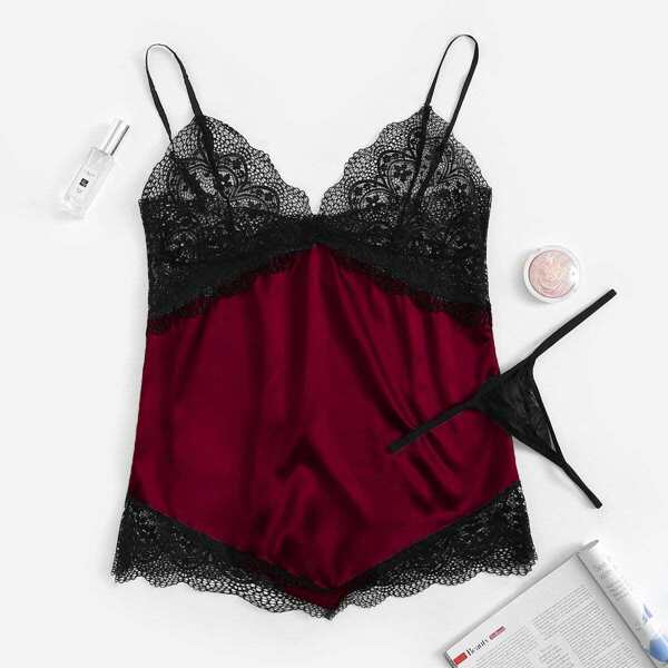 

Plus Contrast Lace Slips With Thong
