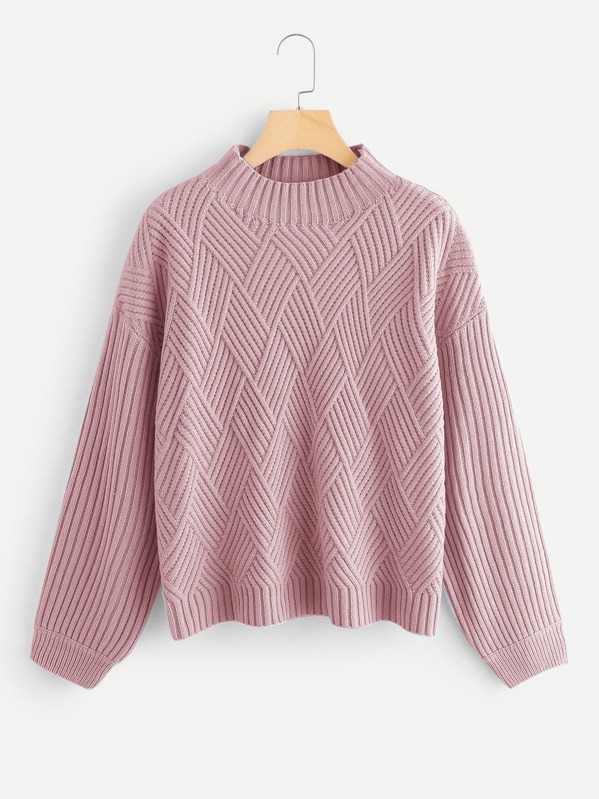 

Geo Front Rib Knit Sweater, Pink