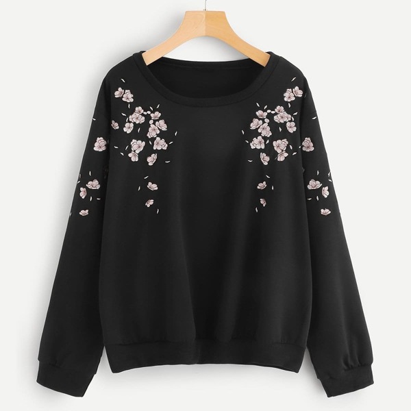 

Plus Flower Embroidery Sweatshirt