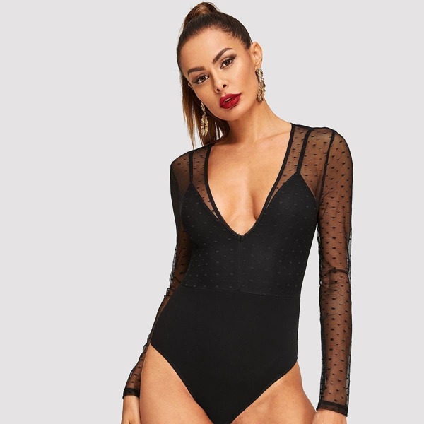 

Mesh Overlay Form Fitting Bodysuit