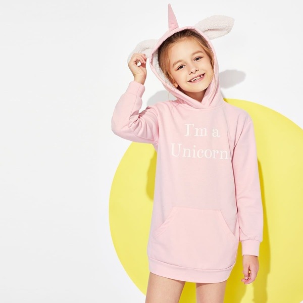 

Girls Letter Print Pocket Front Sweatshirt Dress