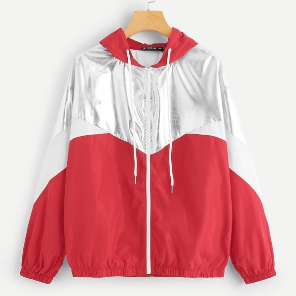 

Cut and Sew Zip Up Drawstring Hoodie Jacket