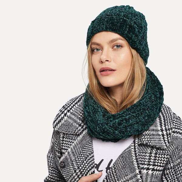 

Chenille Solid Hat & Infinity Scarf 2pcs, Green