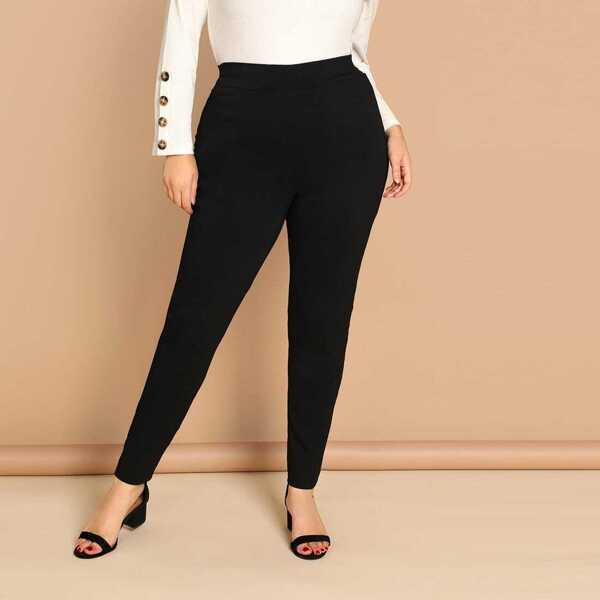 

Plus High Waist Solid Leggings, Black