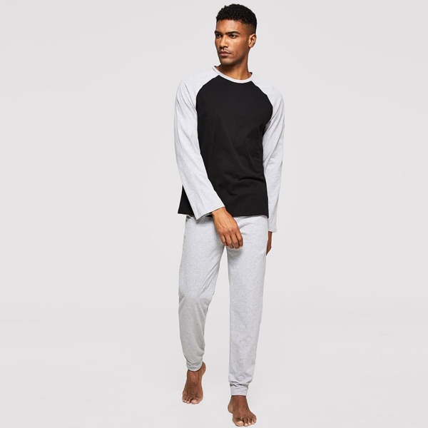 

Men Raglan Sleeve Color Block Pajama Set, Multicolor