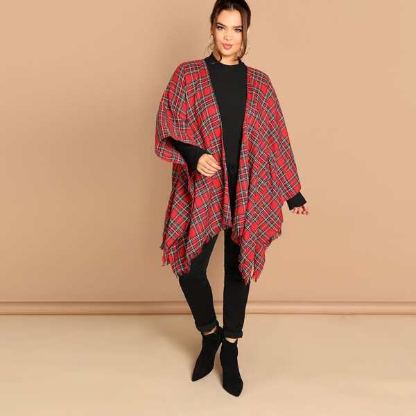

Plus Open Front Plaid Longline Coat