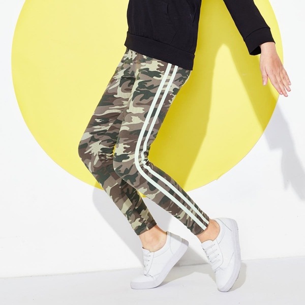 

Girls Contrast Sideseam Camo Pants