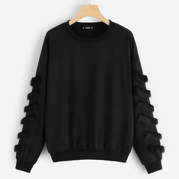 

Contrast Faux Fur Pullover, Black