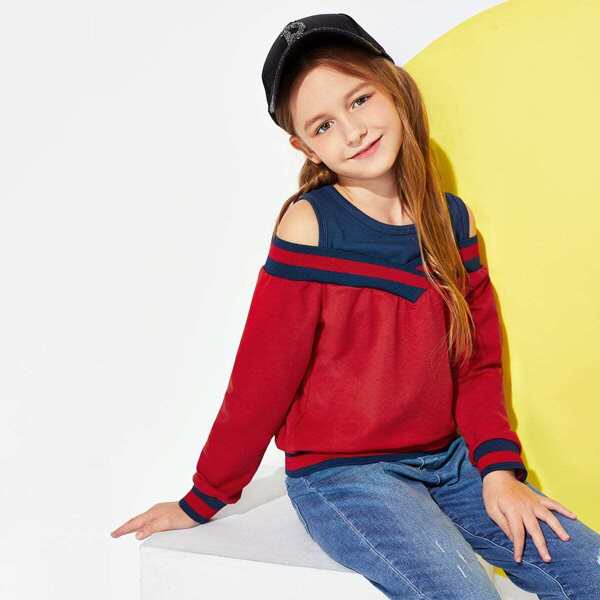 

Girls Cold-Shoulder Striped Sweatshirt, Red