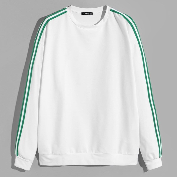 

Men Crew Neck Striped Side Sleeve Sweatshirt, White