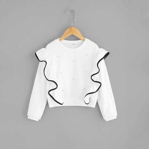 

Girls Ruffle Trim Pearl Detail Pullover