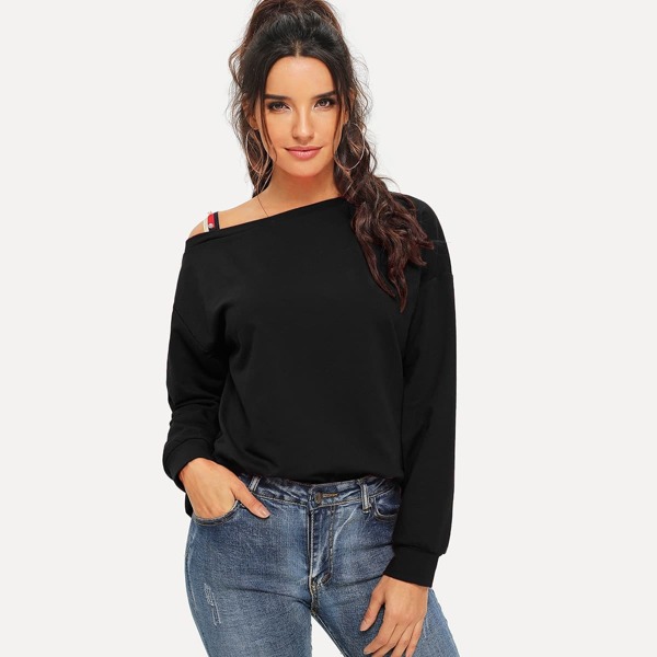 

Pearls Beaded Asymmetrical Neck Pullover