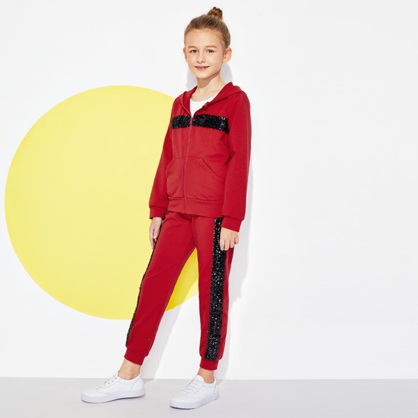 

Girls Contrast Sequin Hoodie & Pants Set
