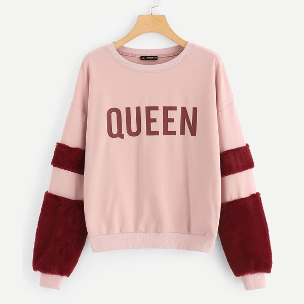 

Faux Fur Embellished Letter Sweatshirt