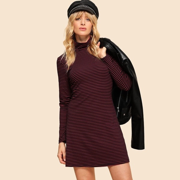 

80s High Neck Pinstripe Dress