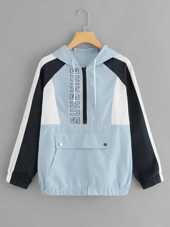 

Kangaroo Pocket Color Block Jacket, Multicolor