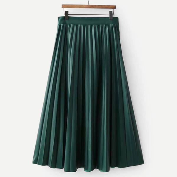 

Pleated Solid PU Skirt, Green