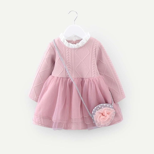 

Toddler Girls Frill Trim Cable Knit Sweater Dress & Bag