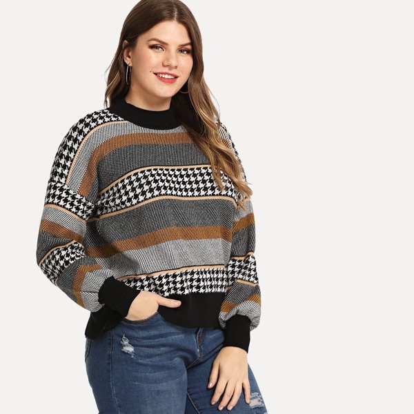 

Plus Houndstooth Striped Jumper