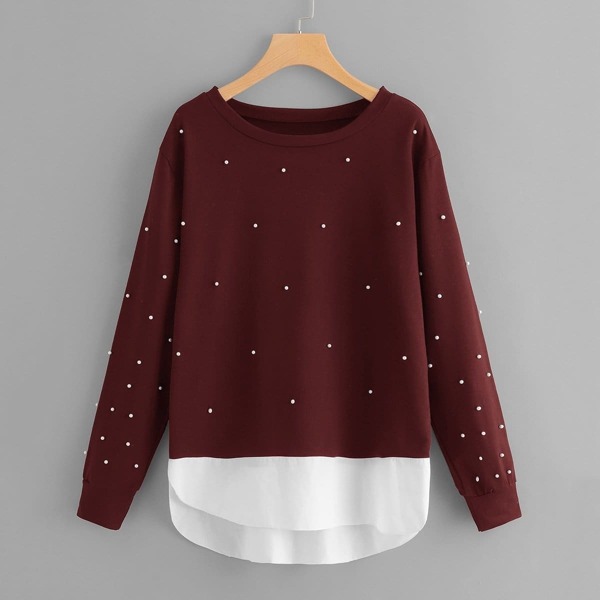 

Plus Beaded Decoration Sweatshirt