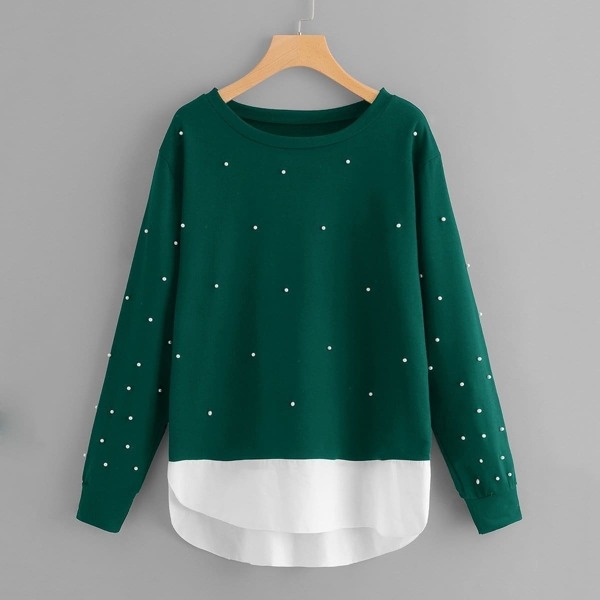 

Plus Contrast Hem Beaded Sweatshirt