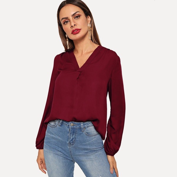 

V Neck Blouson Sleeve Top