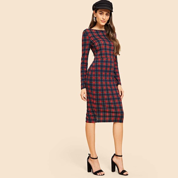 

Split Back Plaid Pencil Dress