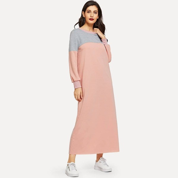 

Heathered Gray Panel Colorblock Sweatshirt Dress, Pink