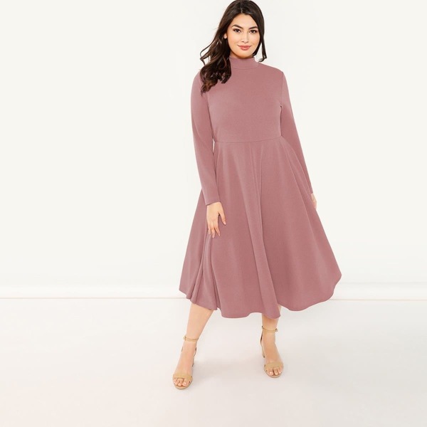 

Plus Mock Neck Flowy Dress, Pink