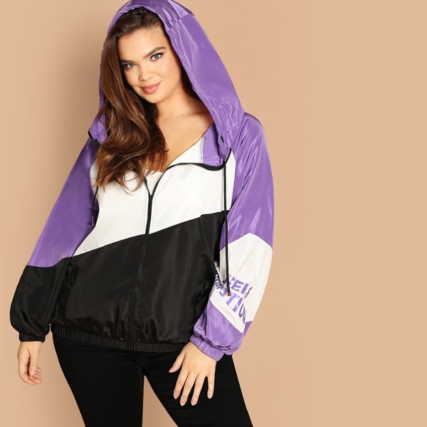 

Plus Cut-and-Sew Letter Hooded Jacket