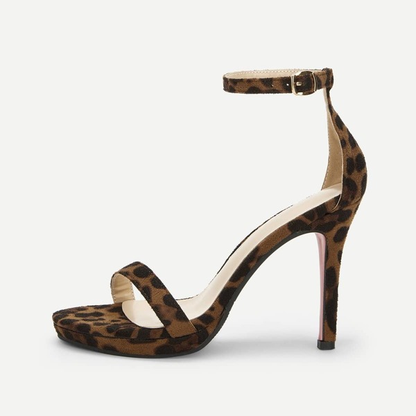 

Leopard Pattern Ankle Strap Stiletto Heels, Multicolor