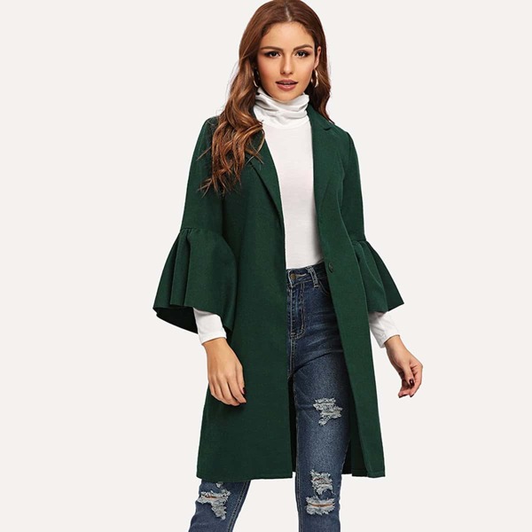 

Notch Collar Bell Sleeve Coat
