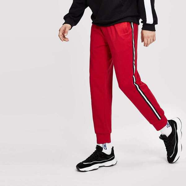 

Men Letter Tape Side Drawstring Waist Joggers