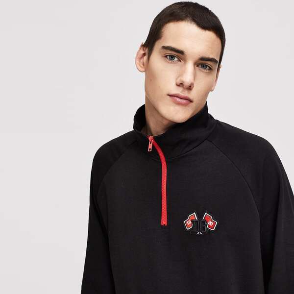 

Men Zip Half Placket Raglan Sleeve Pullover