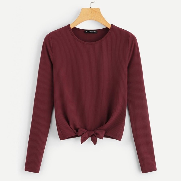 

Knot Front Ribbed Knit Tee