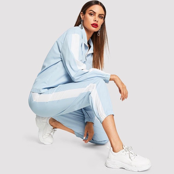

Zip Front Ruffle Coat & Pants Set, Baby blue