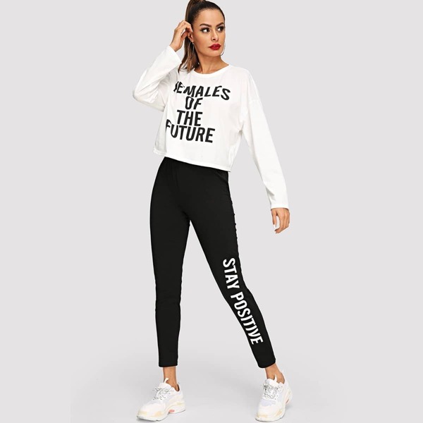 

Letter Print Top & Pants Set