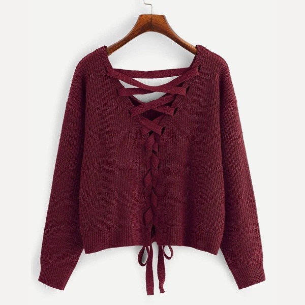 

Lace-up Drop Shoulder Sweater
