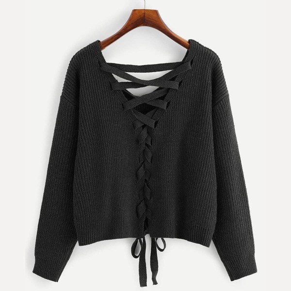 

Plus Lace-up Drop Shoulder Sweater
