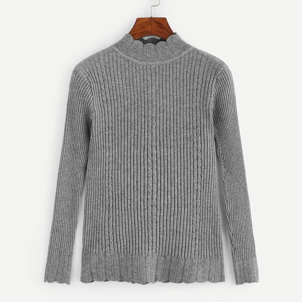 

Mixed Knit Scallop Trim Jumper