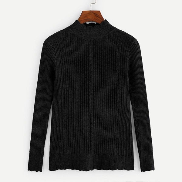 

Mixed Knit Scallop Trim Jumper