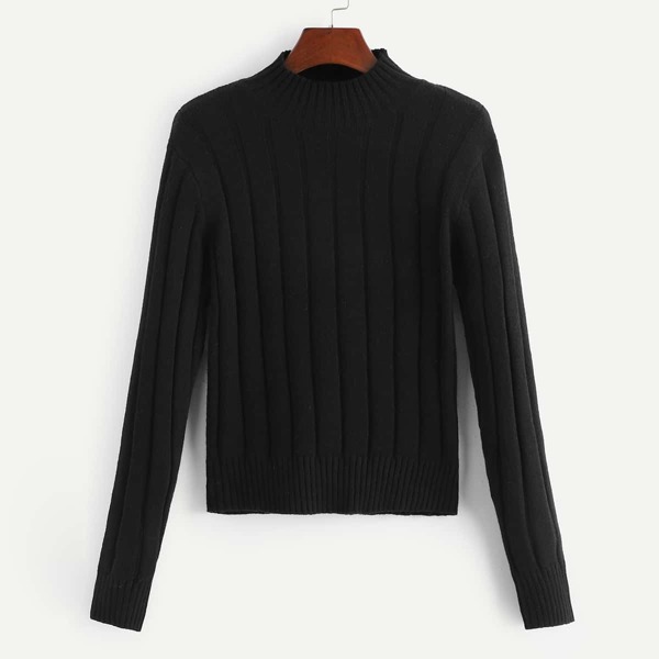 

Plus Stand Collar Rib Knit Jumper